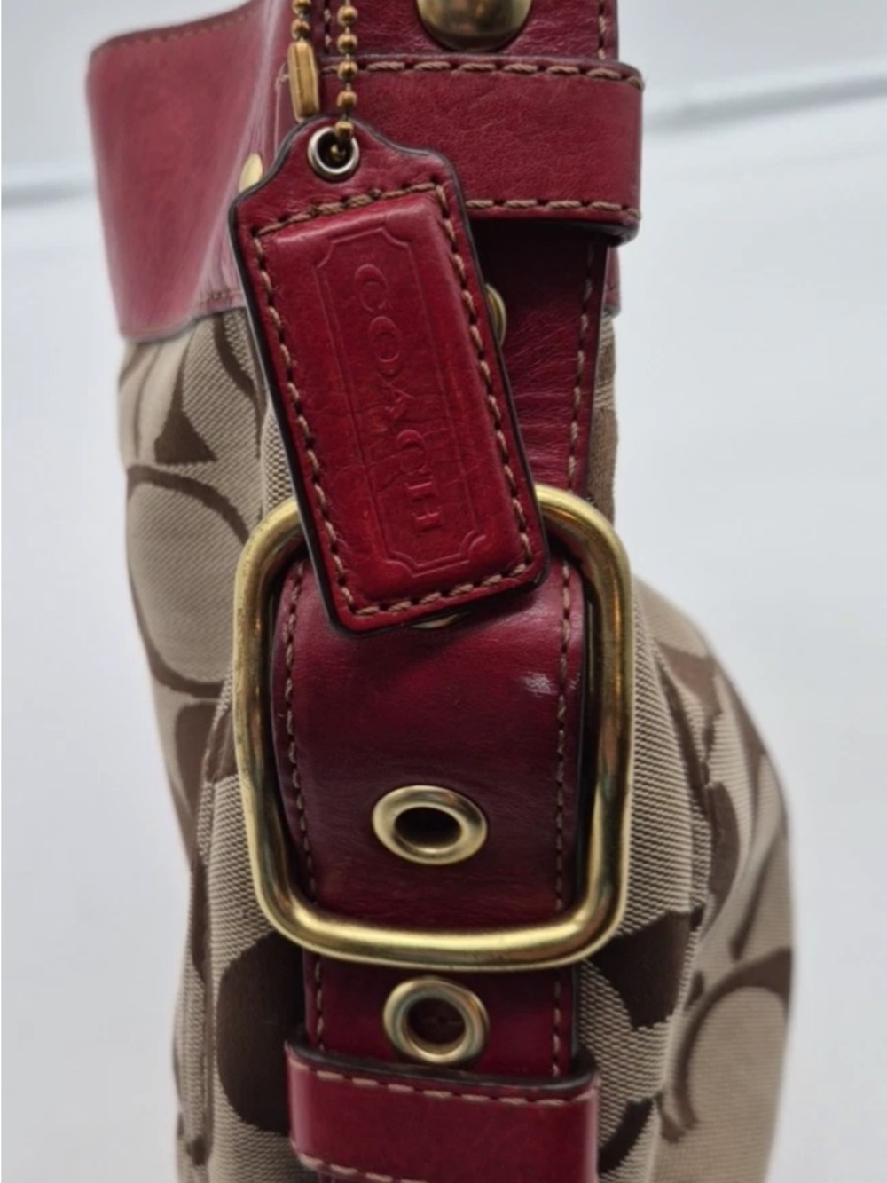 Coach Signature Canvas Hobo with Red Leather Accents - Picture 6 of 7